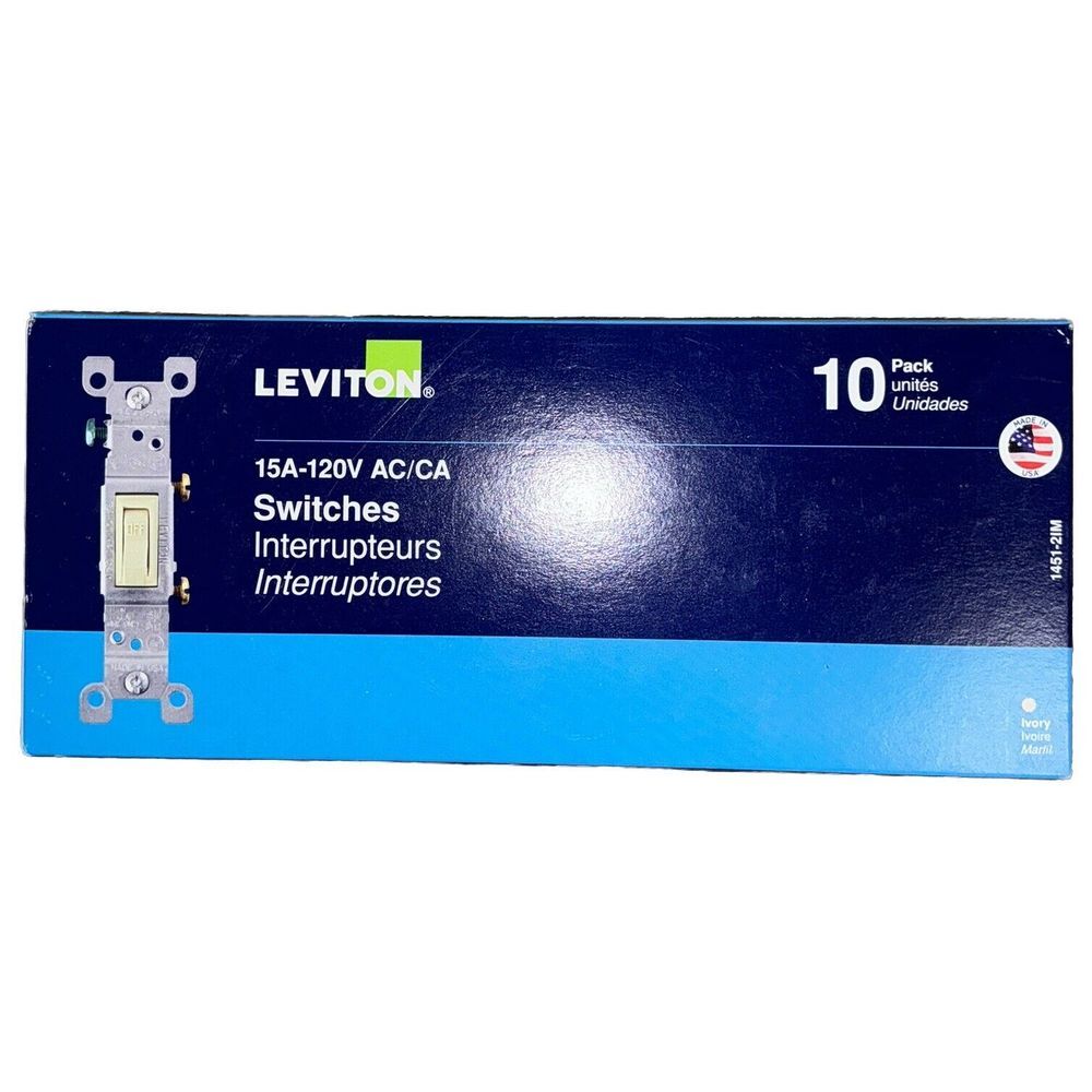 Leviton 15 Amp Single Pole Switch 120V AC/CA 1451-2IM, Ivory (10 Pack)